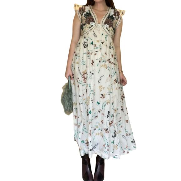 Anthropologie Printed V-Neck Maxi Dress Size 6 / 18.5 PTP New w/ Tag MSRP $198 - Picture 8 of 16